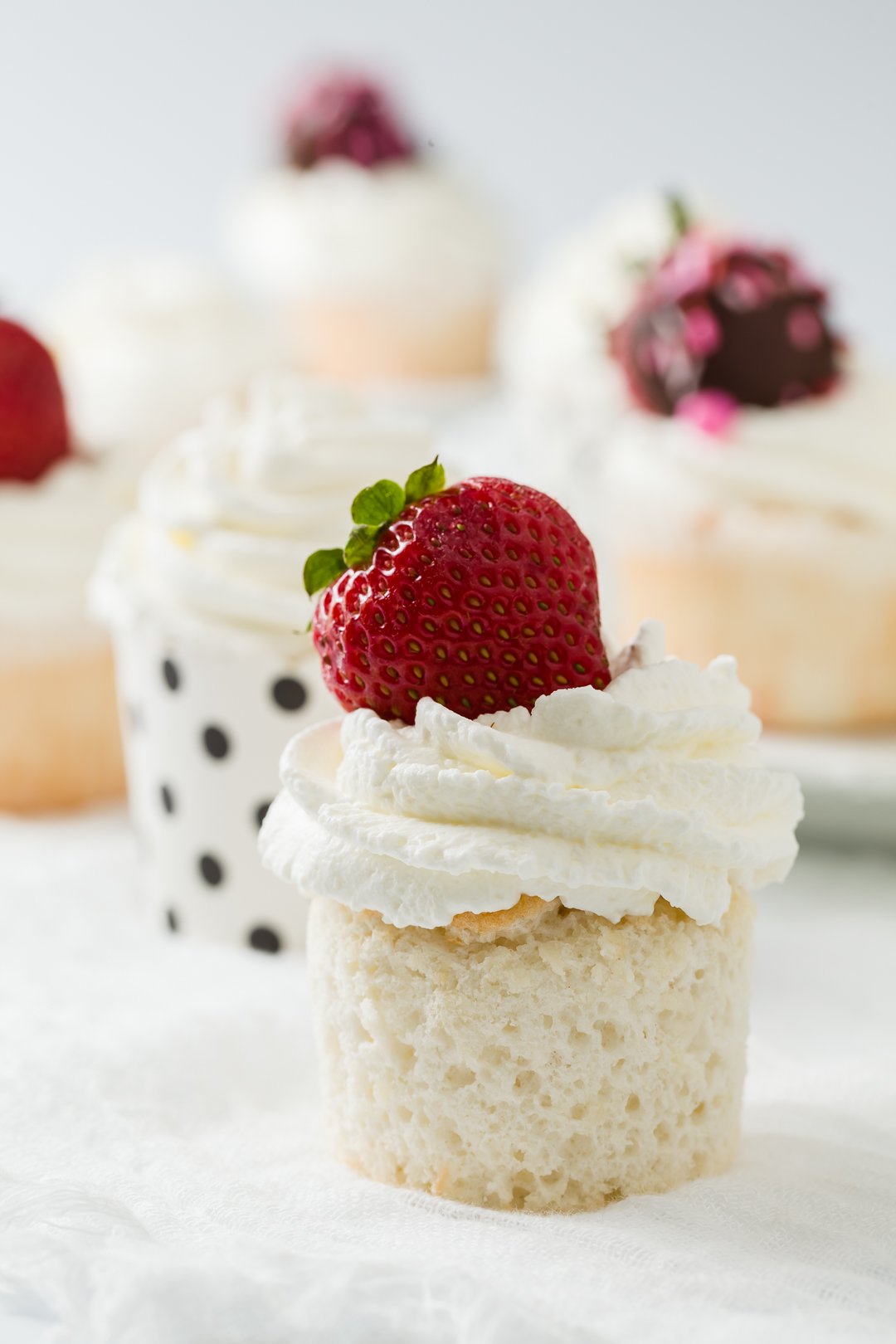 Angel Food Cupcake with a strawberry on top