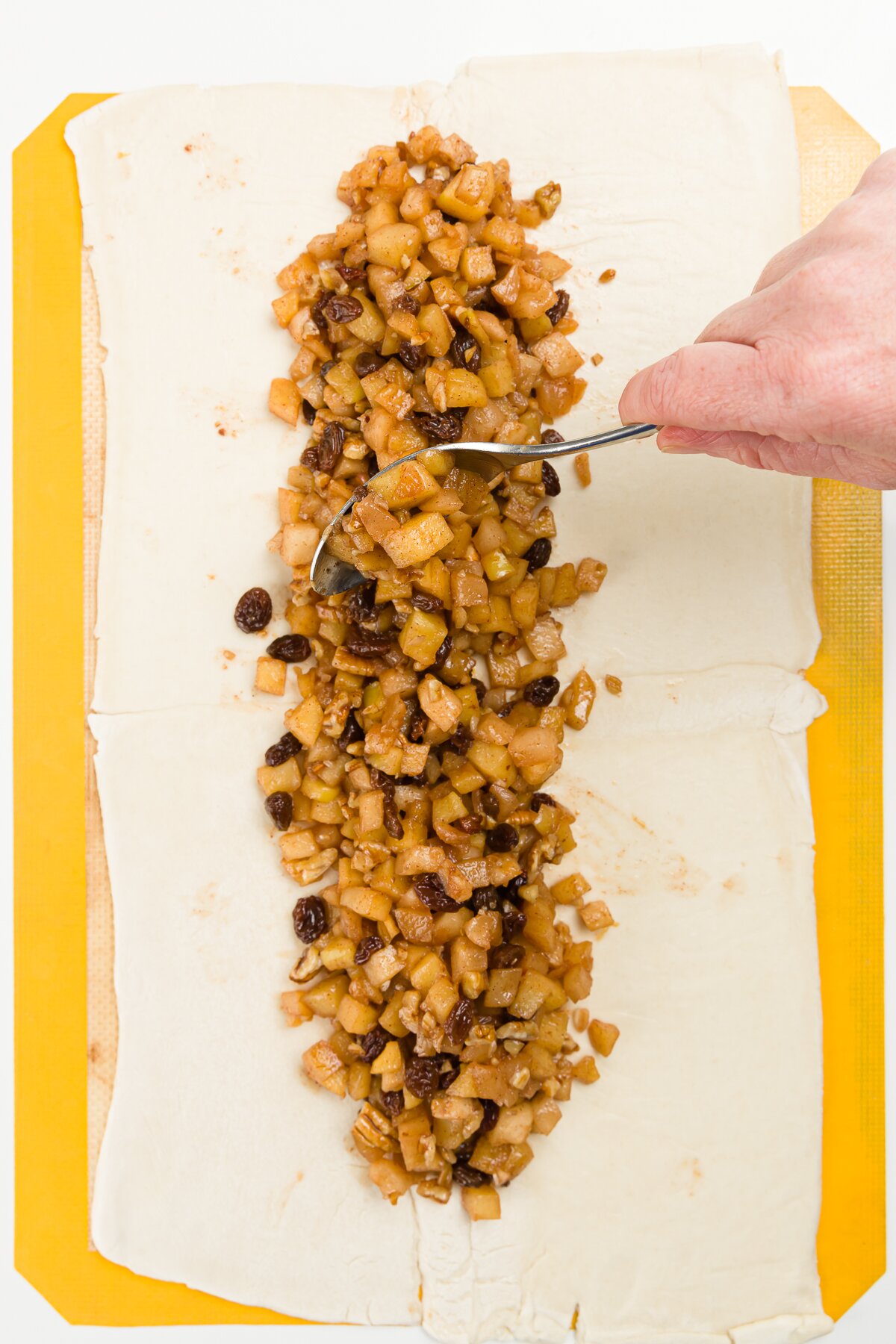 Apple filling in the center of puff pastry