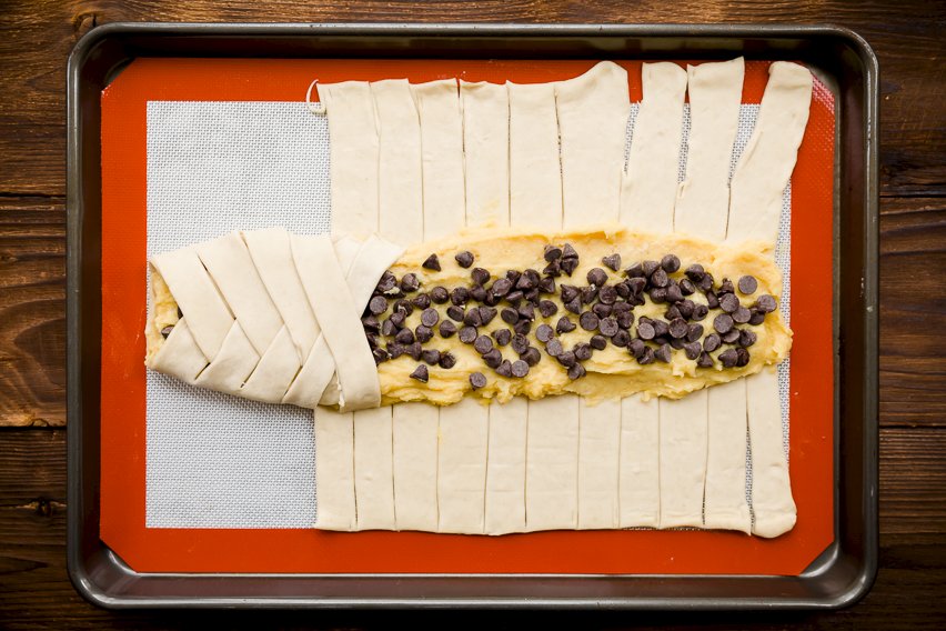 Chocolate chips on Danish