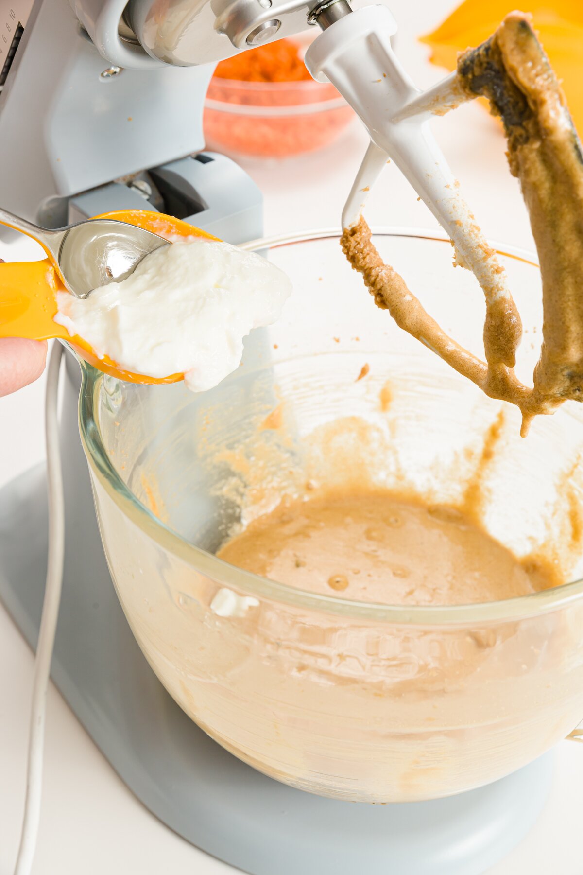Adding sour cream to stand mixer
