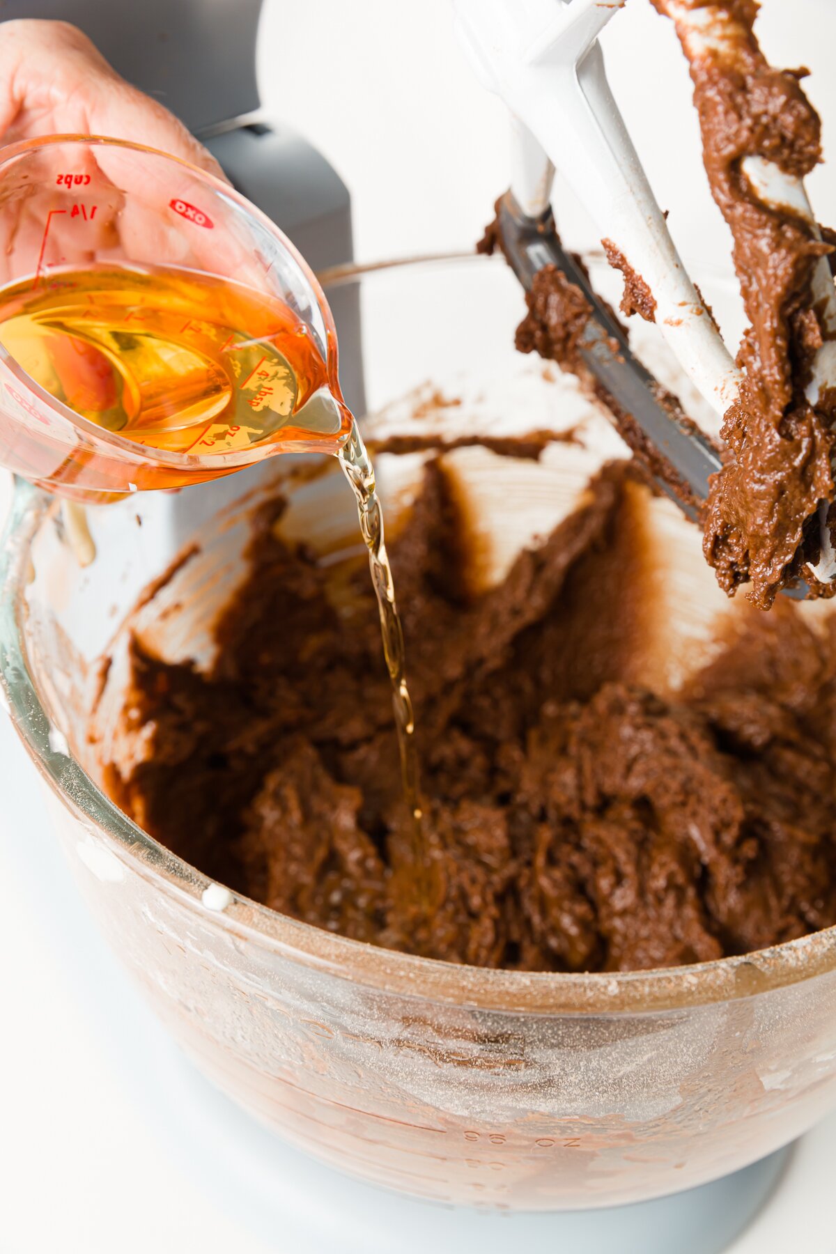 Adding whiskey to stand mixer