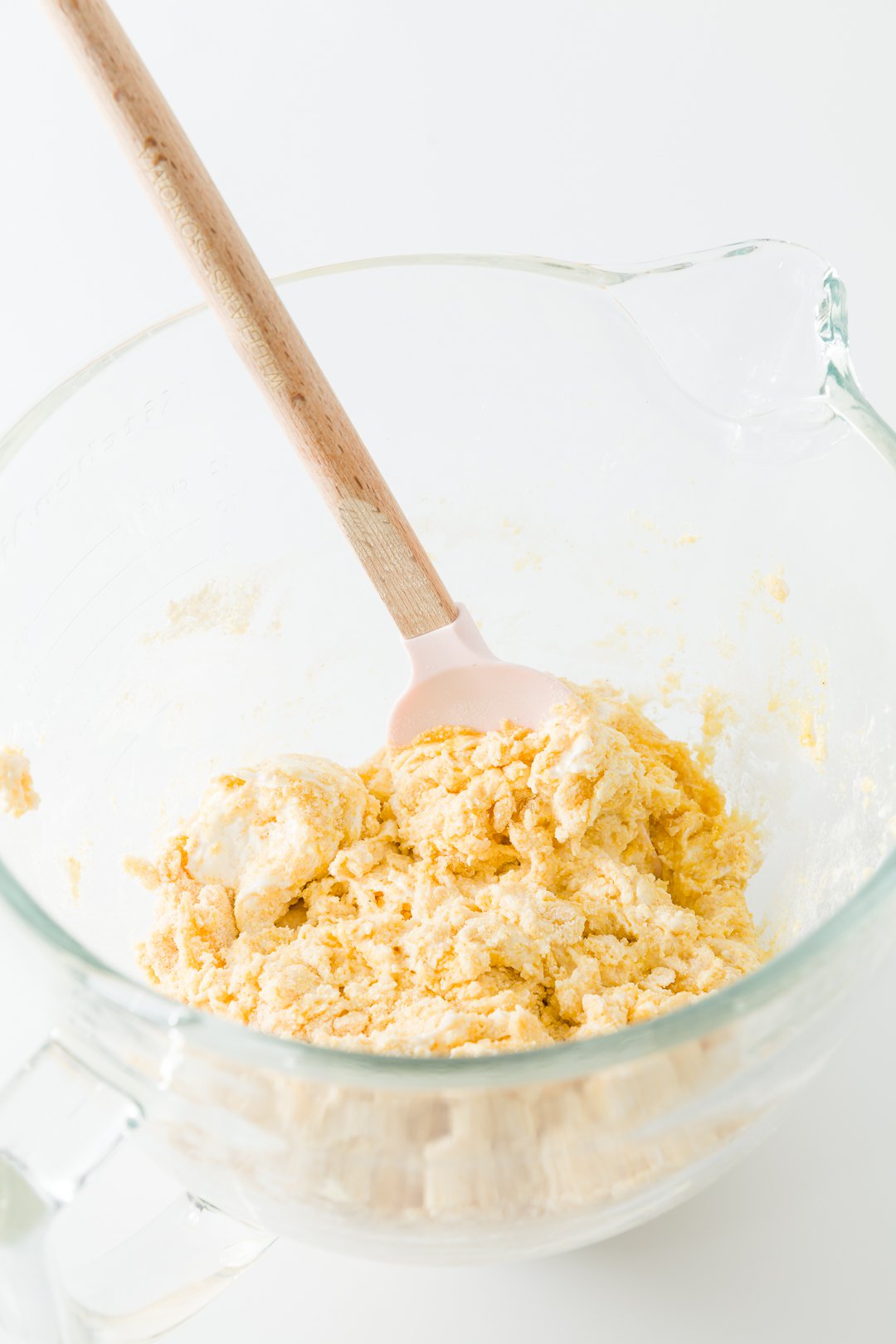 Folding melted butter into cornbread recipe