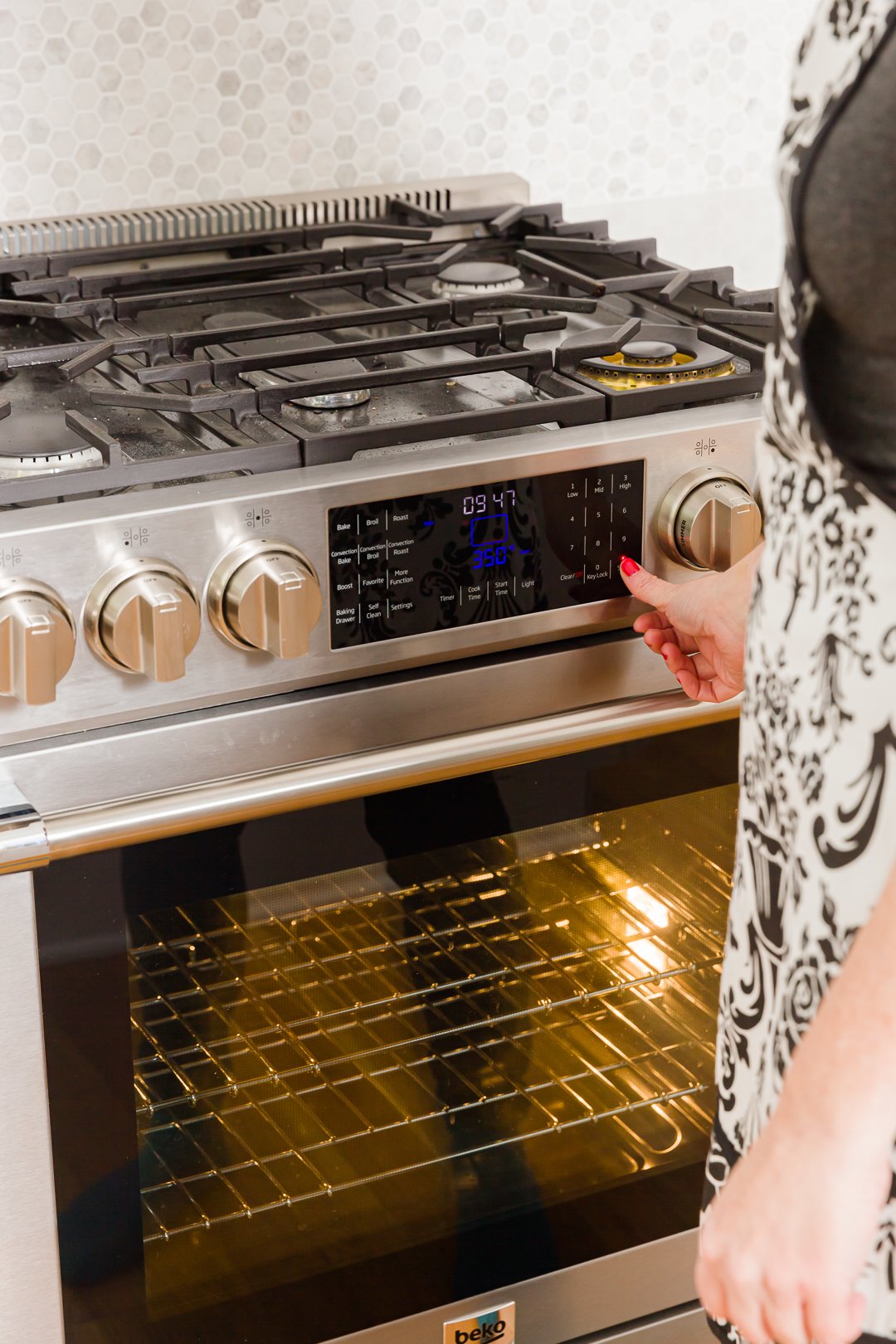 Preheating the Beko oven