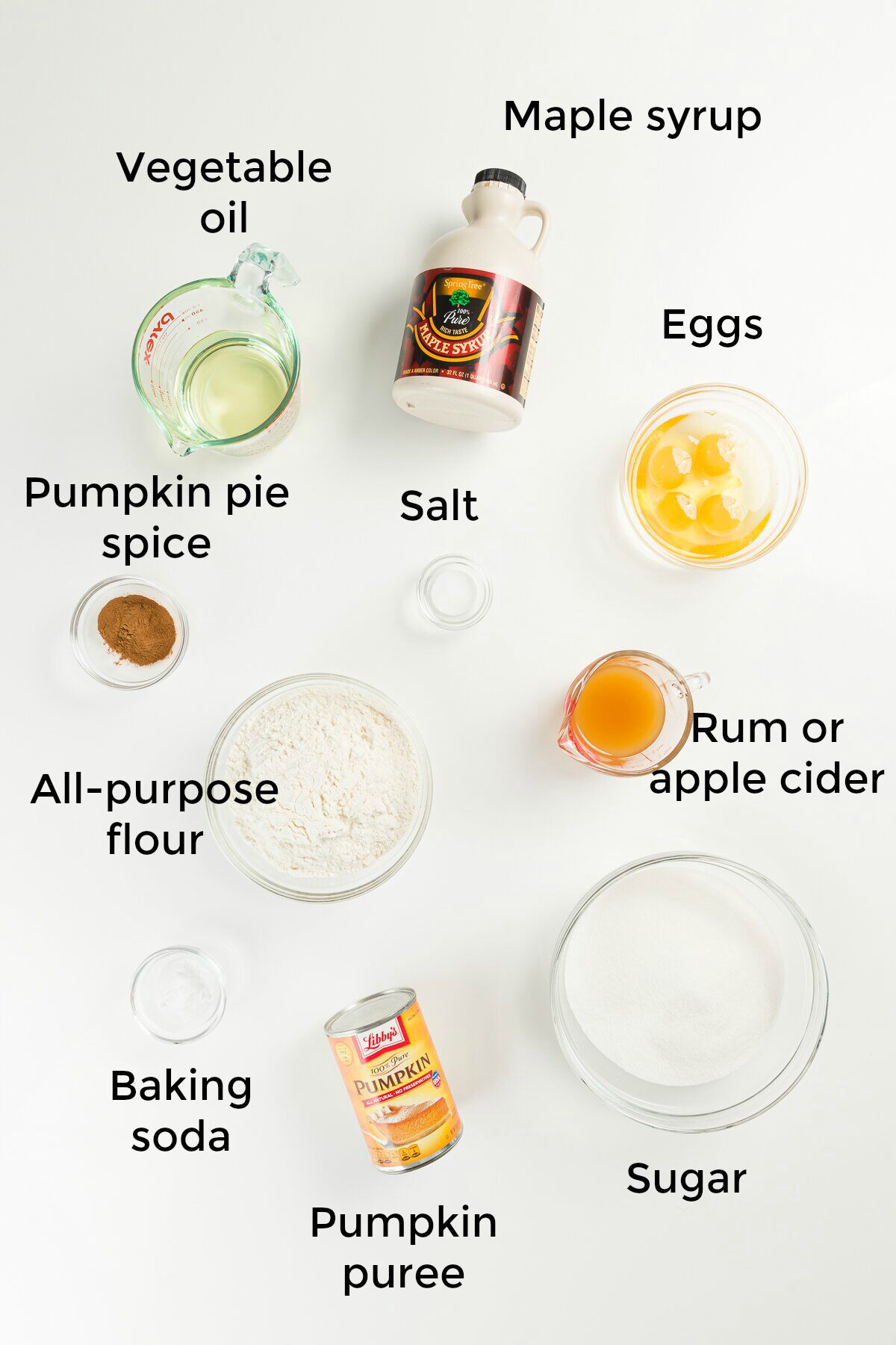 Top down shot of all the pumpkin cupcakes ingredients labeled