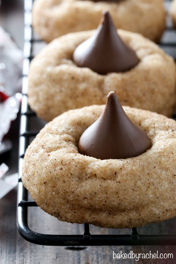 Snickerdoodle kiss cookies on a cooling rack